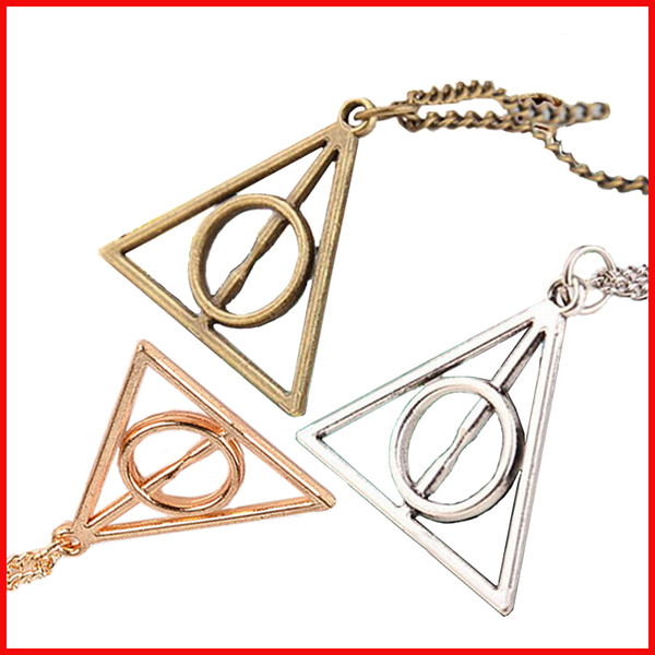 2018 Luna Deathly Hallows Pendant Necklace film movie jewelry for fans Triangle round pendant retro jewelry silver bronze Sweater chain