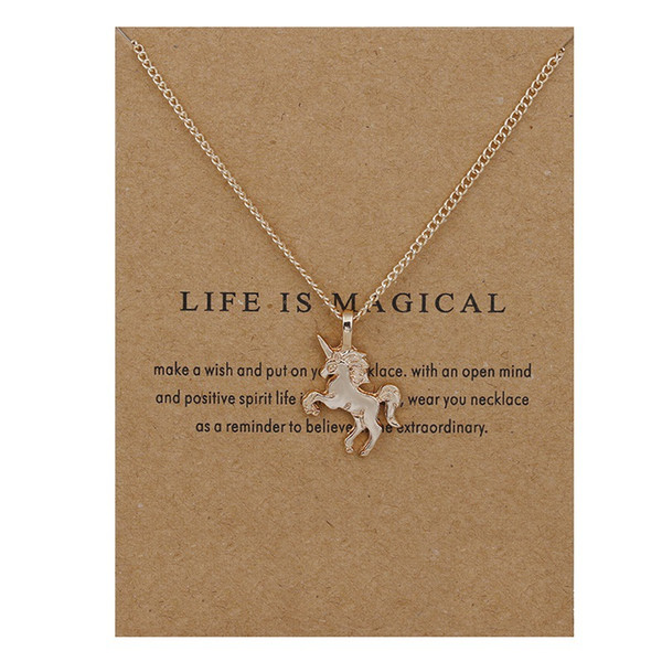 Fashion Necklace Jewelry Unicorn Pendant Necklace Short Women Clavicle Chain Gold Silver Animal Necklace Alloy Pendants With Gift Card