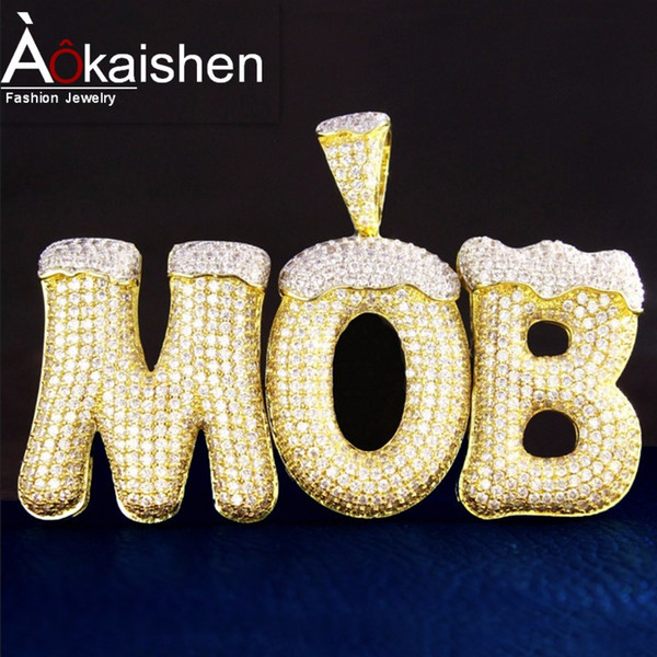 Custom Name Snow Top Bubble Letters Necklaces & Pendant Cubic Zircon Mens Hip Hop Jewelry With Rope Chain For Chirsmas Gift