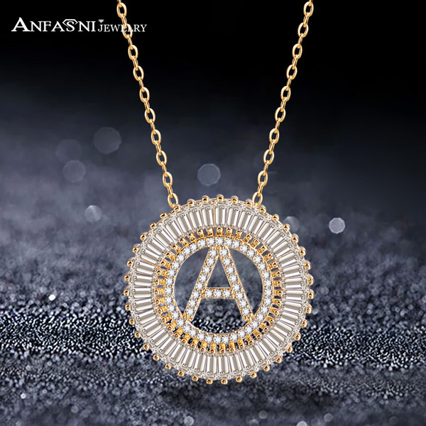 ANFASNI Fashionable Clear CZ 26 Word English Letter Necklaces & Pendants For Women Alphabet Jewelry Colar Feminia S030110