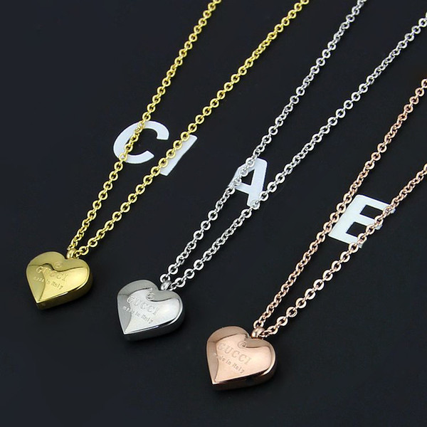 High Quality Famous Brand Jewelry Fashion Stainless Steel Gold silver rose gold Plated G heart pendant necklace For Men Women wholesale