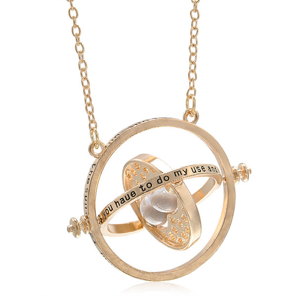 Wholesale- 2016 Hot Selling Gold plated Harry necklace Potter time turner necklace Rotating Spins Hourglass Pendent Jewelry for unisex