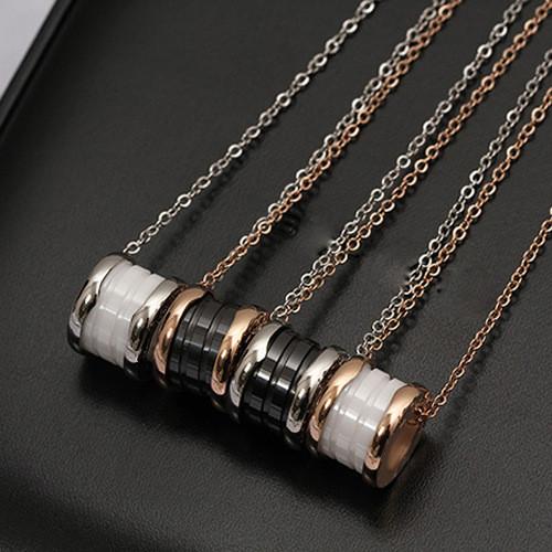 Luxury Black/White Ceramic Pendants Necklaces, Yellow Gold/Rose Gold/Silver Metal Colors Titanium Stainless Steel Women/Men Chain