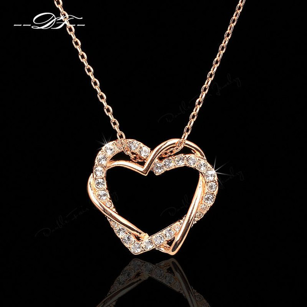 Classic Love Heart Designer CZ Diamond Party Necklaces & Pendants 18K Gold/Platinum Plated Wedding Jewelry For Women DFN062 / DFN063