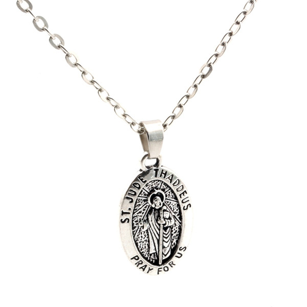 MIC 20pcs Antiqued Silver Alloy ST. JUDE THADDEUS Charms Pendant necklace Clavicle chain c13