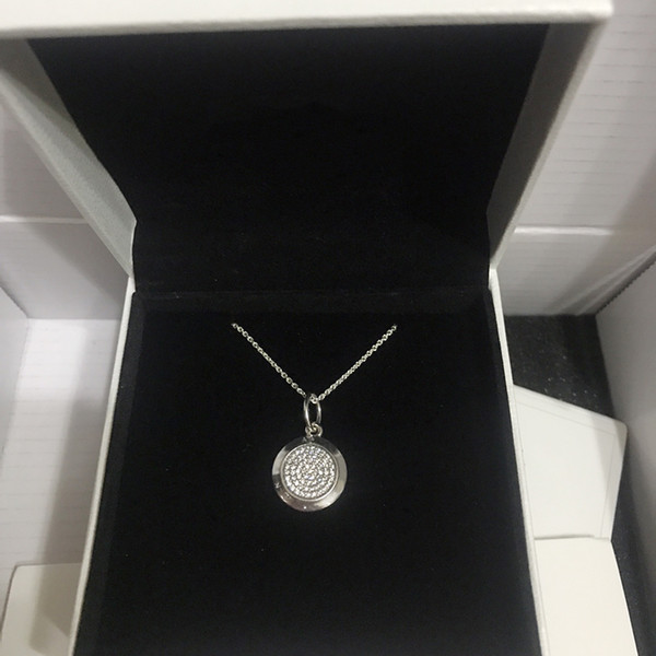 Luxury Fashion Classic CZ Diamond Disc Pendant Chain Necklace Original box for Pandora Women Mens 925 Silver Necklace