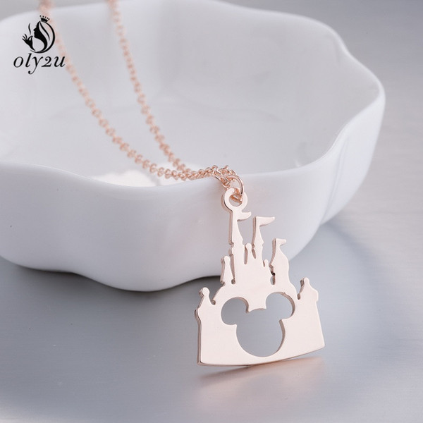 Oly2u Stainless Steel Necklaces & Pendant Castle Mouse Chain Necklace Jewelry Womens Clothing Accessories Party Christmas Gift E