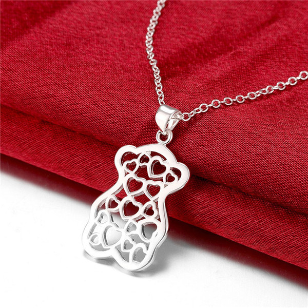 Hot sale women's small bear shape hollow Pendant necklace sterling silver necklace STSN770,fashion 925 silver necklace christmas gift