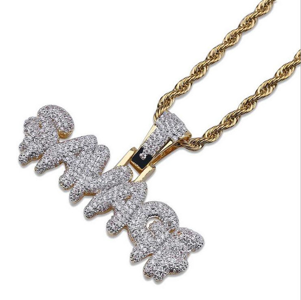 Hip Hop Necklace - Gold Color Iced Out Chains Bling Bling Cubic Zircon SAVAGE Pendant Necklace Charm For Men Gifts