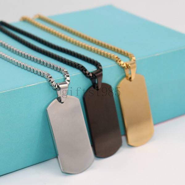 Charming Stainless Steel Silver Gold Black Jewelry Mens Dog Tag Pendant Necklace 24inch box Chain