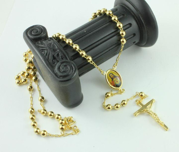 18K Real Yellow Gold Rosary Pray Bead The Holy Spirit Jesus Cross Necklace / chain in a gift box Not satisfied with the refund