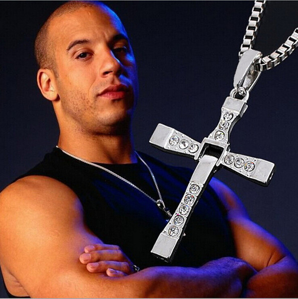 Wholesale-Fast and Furious Cross Necklaces&Pendants Movie Jewelry Classic Rhinestone Pendant Sliver Cross Necklaces Pendants For Men