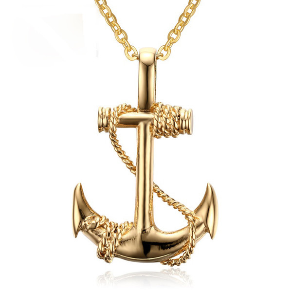 Men Stainless Steel Necklace Gold Plated Anchor Pendant Stainless Steel Jewelry 50cm Length Chain Necklace For Men Four Colors Available