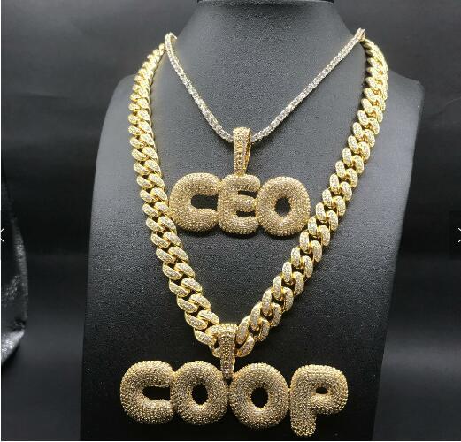 A-Z 26 big letters Custom necklace Jewelry Ice out Name Chain bubble drip letter pendant hip hop jewelry