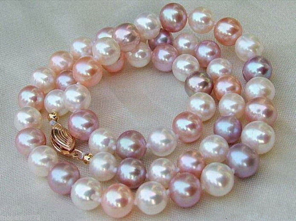 Fine Pearls Jewelry Genuine 8mm Natural Multicolor Pearl Necklace 18''