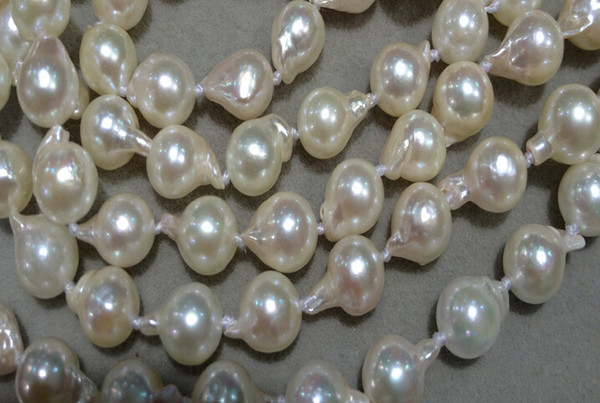 New Fine Pearl Jewelry 9-10mm rice natural south sea white pearls Crystal necklace 18inch 925 silver