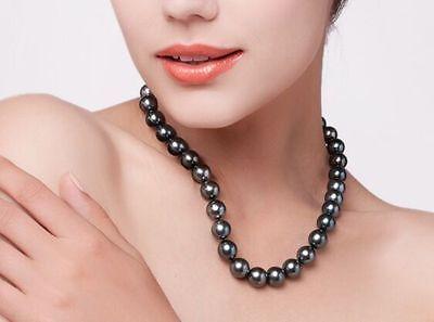 Fine Pearls Jewelry stunning 10-11mm tahitian black green pearl necklace 19inch silver clasp