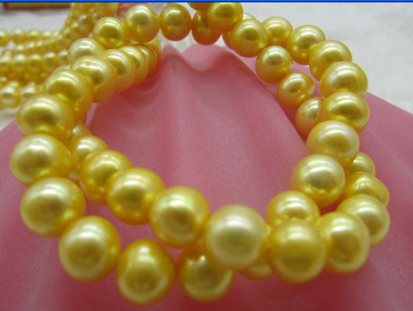 Fine Pearls Jewelry natural 8-9MM natural South Sea golden Pearl Necklace 35