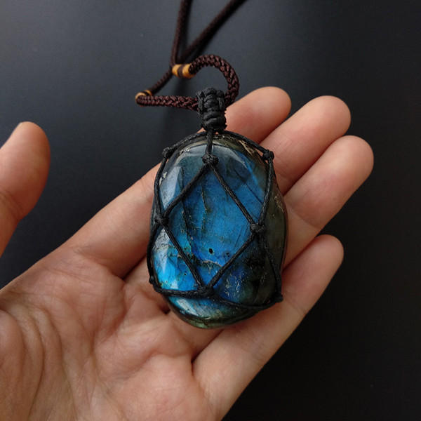 DHgate Natural Labradorite Necklace Long Chain Handmade Jewelry Ethnic Vintage Stone Pendant Necklace for Men or Women 2018