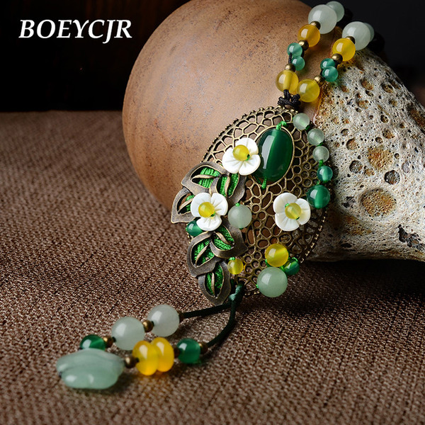 DHgate Ethnic Colorful Natural Stone Necklace Handmade Fashion Jewelry Rope Chain Vintage Pendant Necklace for Women 2018