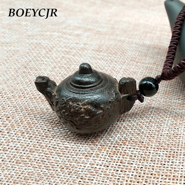 DHgate Chinese Teapot Wood Necklace Chain Handmade Ethnic Adjustable Wood Carvings Pendant Necklace for Men and Women Jewelry