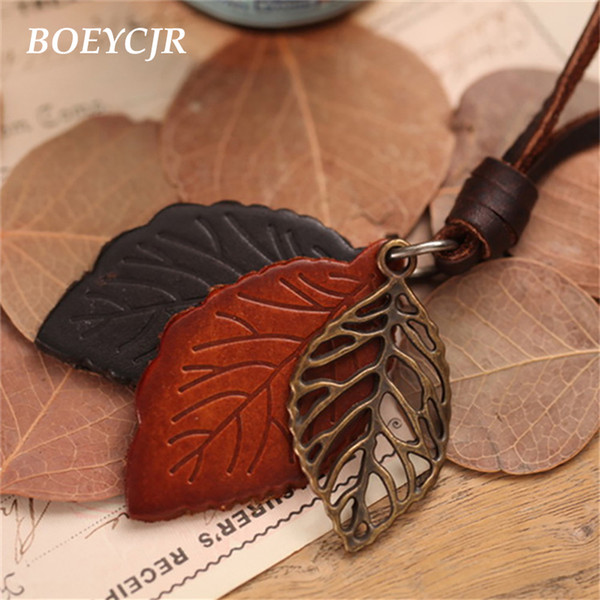 DHgate Vintage Leather Alloy Leaf Pendant Necklace Rope Chain Ethnic Jewelry Pendant Necklace for Women Gift 2018