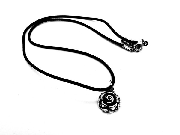 12pc-Antique Silver Black Rose Flower Petal Necklace Beauty and Beast Sunflower Plant Necklace Chrysanthemum Leather Rope Pendant Necklace