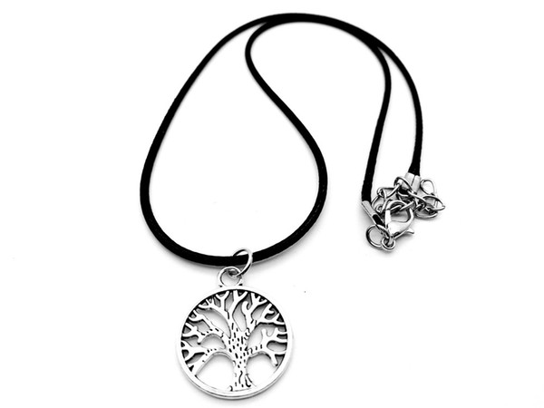 12pc-Round Tree of Life amulet Necklace Life Family Tree good luck Necklace Chakra Palm Prata Longevity Tree Leaf Leather Rope Necklaces