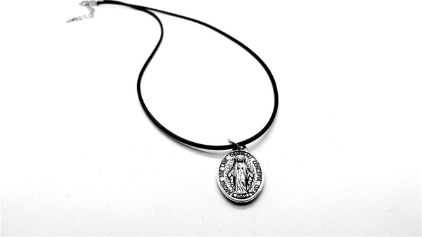 NPC-Holy Mother Saint Virgin Mary Pendant Necklace for Women Girls Christian Cross Medallion Leather Rope Necklaces Lady Christmas Jewelry