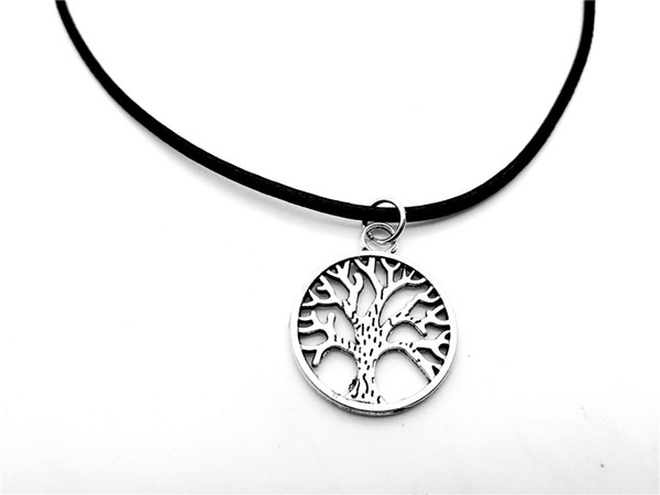 Npc-Round Tree of Life amulet Necklace Life Family Tree good luck Necklace Chakra Palm Prata Longevity Tree Leaf Leather Rope Necklaces