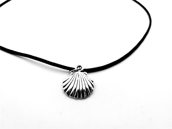 Npc-Antique Silver Small Shell Necklace Cute Ocean Conch Shell Necklace Nautical Scallop Shell Snail Animal Beach Leather Necklace