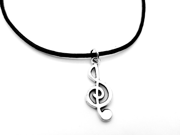 Npc-small antique silver note necklace music symbol theme pendant necklace music symbol element leather rope necklace lucky amulet jewelry