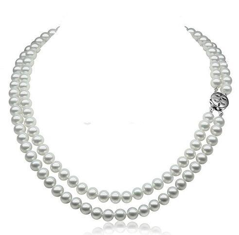 New Fine Pearls Jewelry 8-9mm natural beauty white akoya pearl necklace double necklace extremely shiny flawless