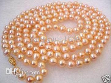 New Fine Pearls Jewelry 8-9MM natural south sea golden pink pearl necklace 50inch 14K solid gold clasp