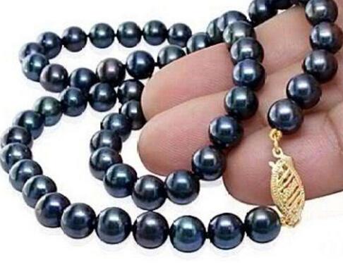 New Fine Pearls Jewelry BEAUTIFUL 8-9MM NATURAL BLACK TAHITIAN PEARL NECKLACE 18 INCH 14K GOLD CLASP