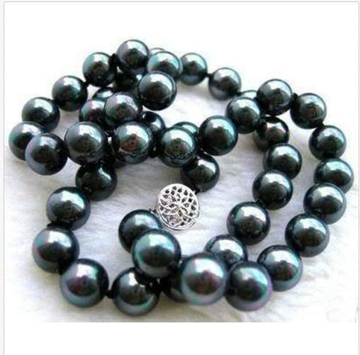 New Fine Pearls Jewelry Wholesale 10mm black blue south sea pearl round beads necklace 18