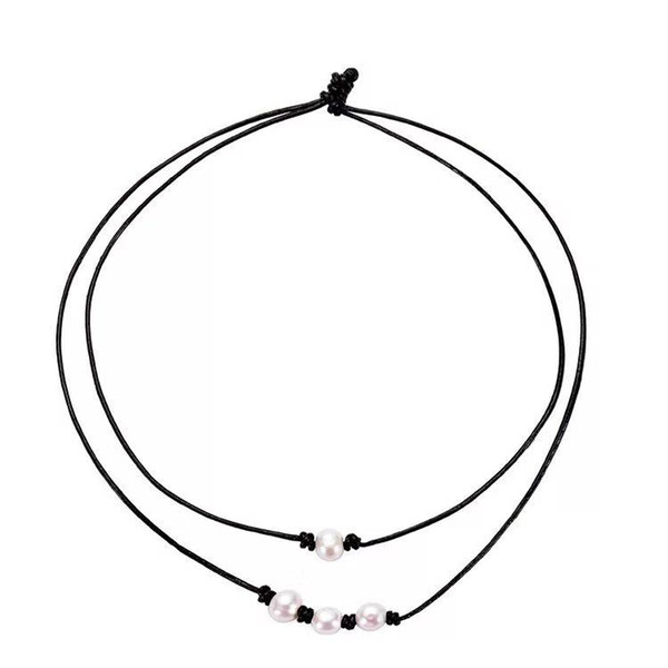 1 pc leather cord with natural cultivated freshwater pearls necklace, all-matched, fashion and simple, jewelry gift