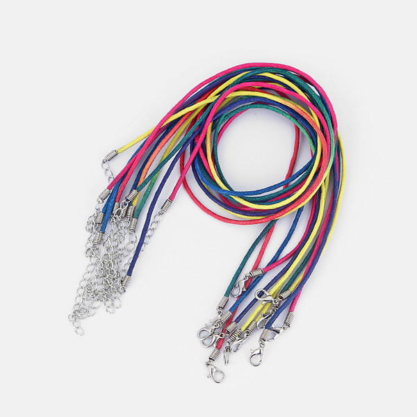 Dropshipping 50pcs Multicolor 2mm Wax Cotton Cord Neckalce Lobster Buckle Clasp Rope Chain 18inch+2inches Extend