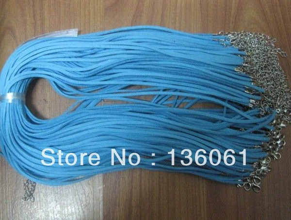 100PCS Blue Strings Suede Leather Necklaces Choker Collar Lobster Clasp 2mm Cord Charm Necklaces Pendants For Women Dress DIY Jewelry Z2879