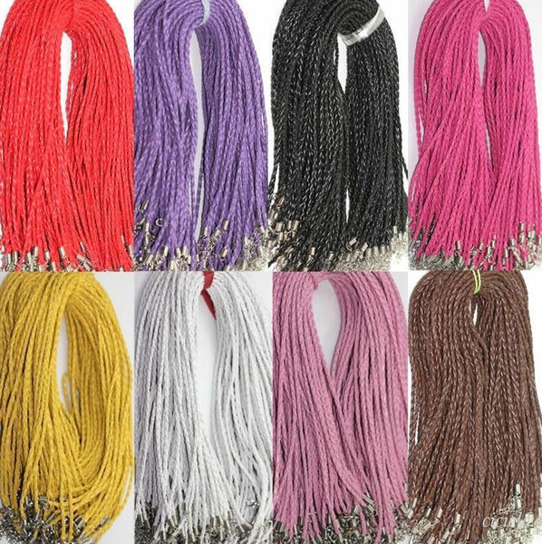 100Pcs/lot 3mm MIX PU Leather Braided Necklace Wholesale Fashion DIY Strings Cords Choker Lobster Clasps Strands Necklace Materials 45cm