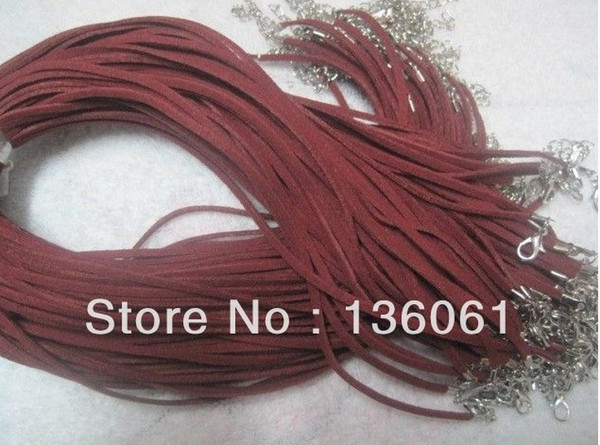 Wine Red 100PCS Suede Leather Choker Collar Lobster Clasp 2mm Cord Necklaces Pendants For Women Dress Jewelry Findings Accessories Z2882