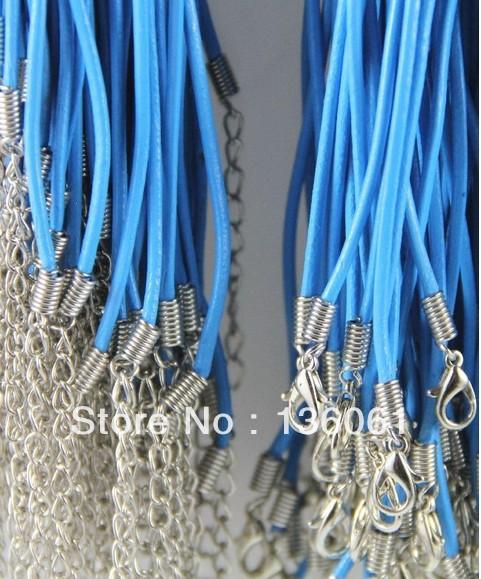 100PCS Blue Genuine Leather Lobster Clasp 2.5mm Leather Cord Strings Necklace DIY Jewelry Findings Accessories Free Shipping Z2877