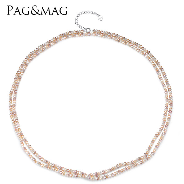 PAG&MAG Multi Color Small Rice Pearls Necklace 100+5cm Long Chain For Women Necklace Bracelet Dual Purpose Beach bohemia Style