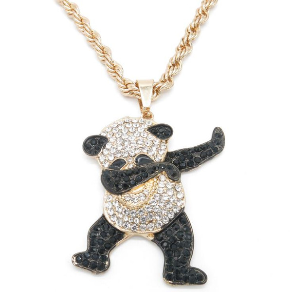 European and American fashion personality hip-hop fashion jewelry men's Necklace long twist chain alloy Cute Panda boutique Pendant