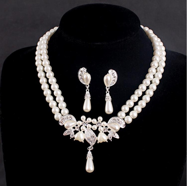 New European and American fashion trend bride personality accessories two-piece Necklace Earrings exquisite jewelry pearl suit