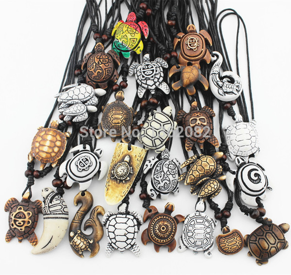 MIXED Jewelry Wholesale Lots 25PCS Imitation Yak Bone Carved Lucky Surfing Sea Turtles Pendants Necklace MN386