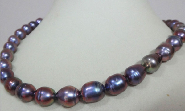 Fast Free shipping Fine Pearl Jewelry 12-13 mm Natural Tahitian Black Red Pearl Necklace 18 