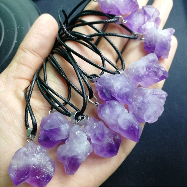 Natural amethyst rough stone pendant pendant transport amethyst cluster collarbone necklace women's fashion jewelry ore rough stone