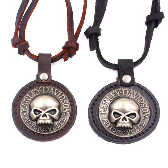 Round Skulls Adjustable Leather Necklace Metal Pendant Charms Male Punk Rock Hiphop Decorations Amulet Fashion Jewelry 10Pcs