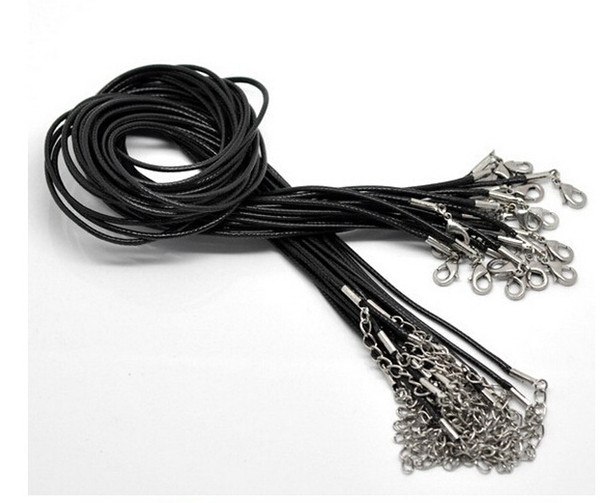 Woven Necklace 120pcs Black Leather Snake Necklace Beading Cord String Rope Wire 45cm Extender Chain with Lobster Clasp DIY